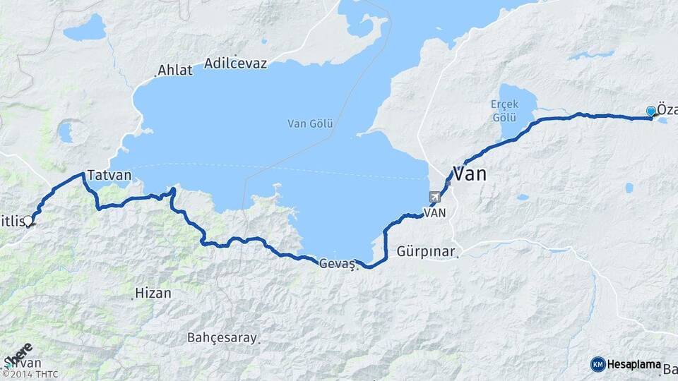 Van Özalp Bitlis Arası Kaç Km - Yol Haritası