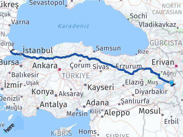Van Özalp Çerkezköy Tekirdağ Arası Kaç Km - Yol Haritası