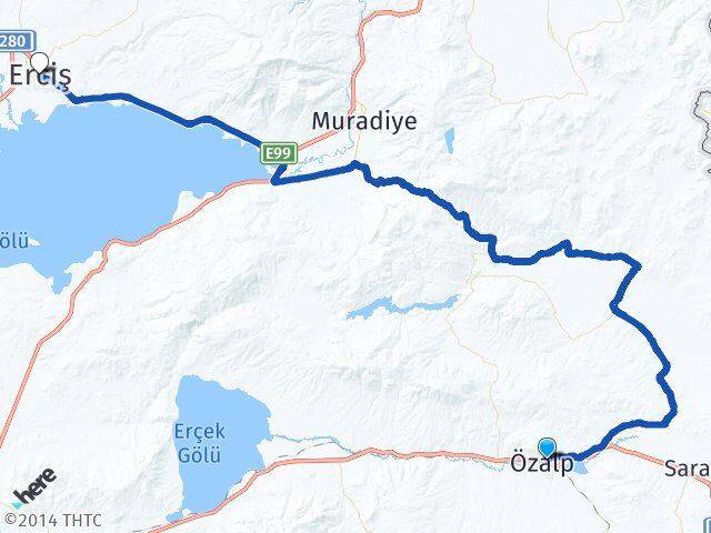 Van Özalp Erciş Arası Kaç Km - Yol Haritası