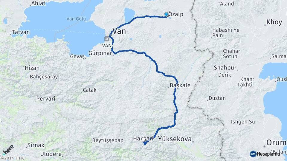 Van Özalp Hakkari Arası Kaç Km - Yol Haritası