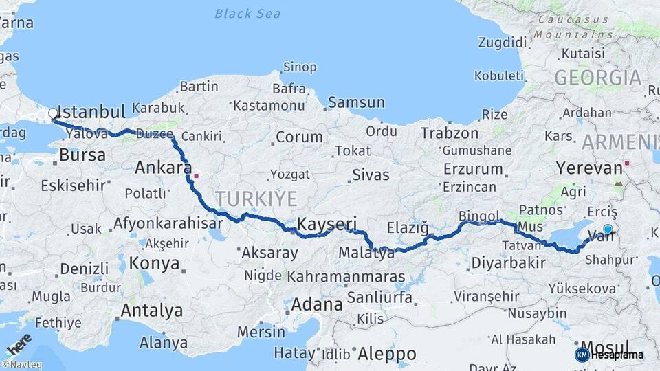Van Özalp İstanbul Arası Kaç Km - Yol Haritası