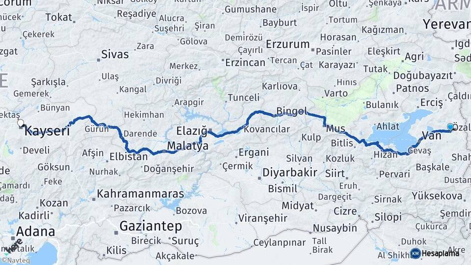 Van Özalp Kayseri Arası Kaç Km - Yol Haritası