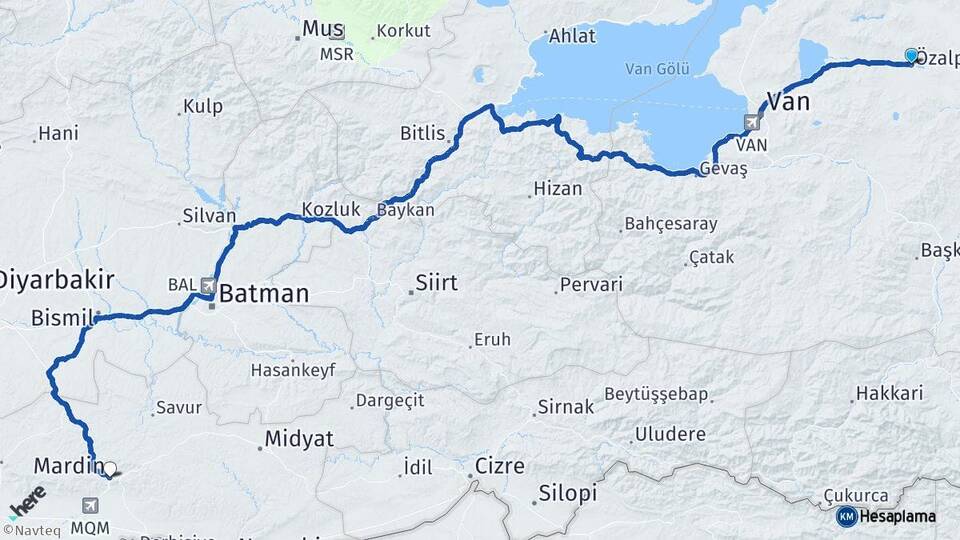 Van Özalp Mardin Arası Kaç Km - Yol Haritası