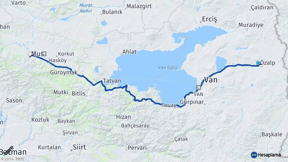 Van Özalp Muş Arası Kaç Km - Yol Haritası