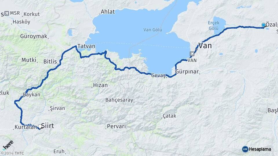 Van Özalp Siirt Arası Kaç Km - Yol Haritası