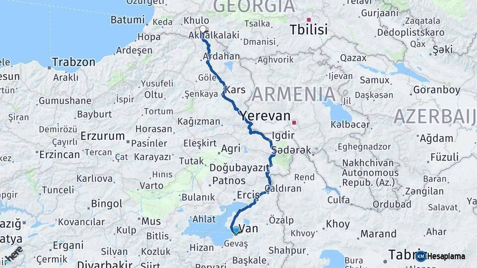 Van Posof Ardahan Arası Kaç Km - Yol Haritası