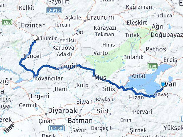 Van Pülümür Tunceli Arası Kaç Km - Yol Haritası