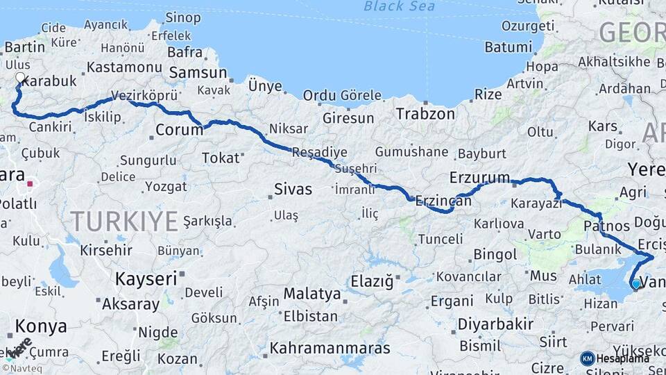 Van Safranbolu Karabük Arası Kaç Km - Yol Haritası