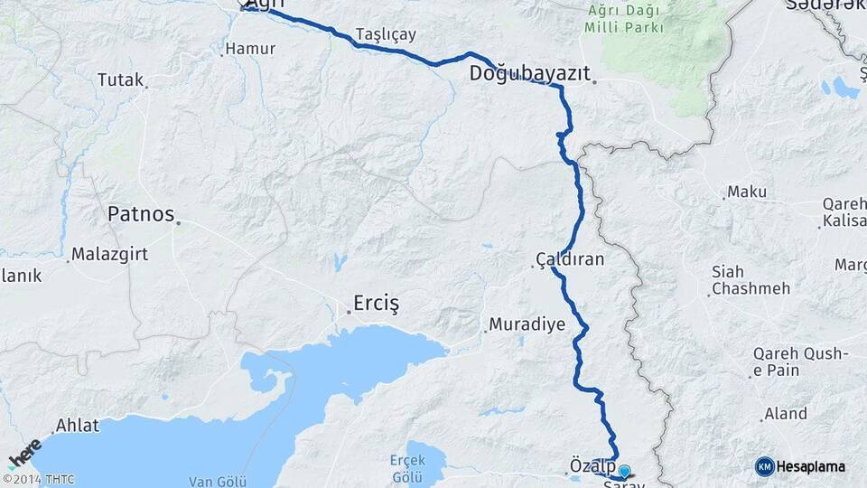 Van Saray Ağrı Arası Kaç Km - Yol Haritası