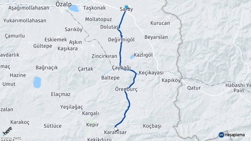 Van Saray Karahisar Saray Arası Kaç Km - Yol Haritası