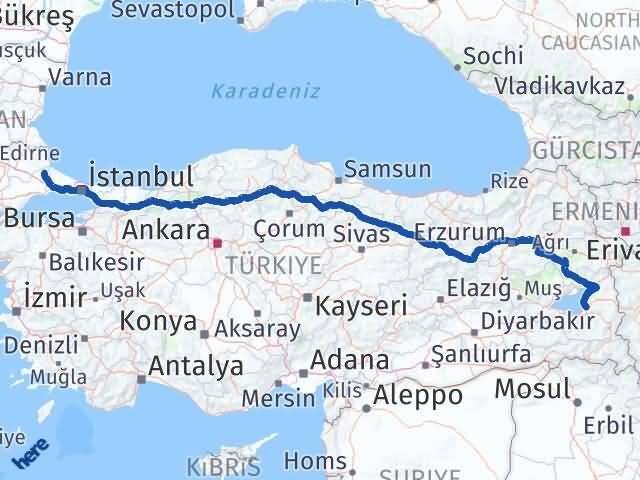 Van Saray Tekirdağ Arası Kaç Km - Yol Haritası