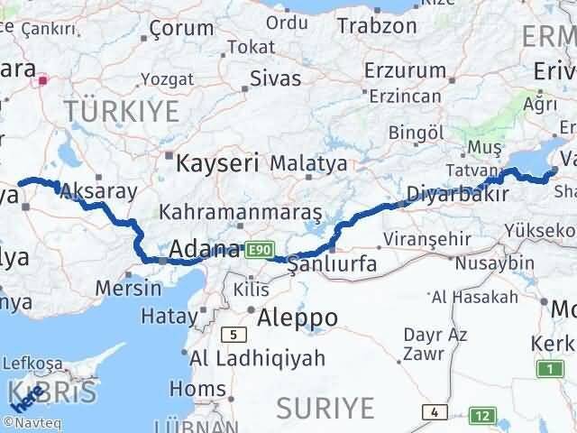 Van Sarayönü Konya Arası Kaç Km - Yol Haritası