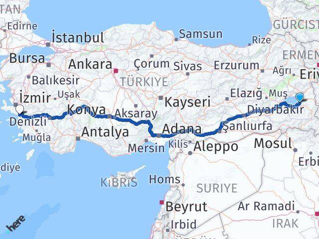 Van Selçuk İzmir Arası Kaç Km - Yol Haritası