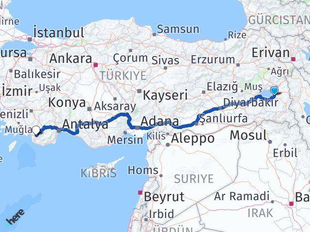 Van Seydikemer Muğla Arası Kaç Km - Yol Haritası