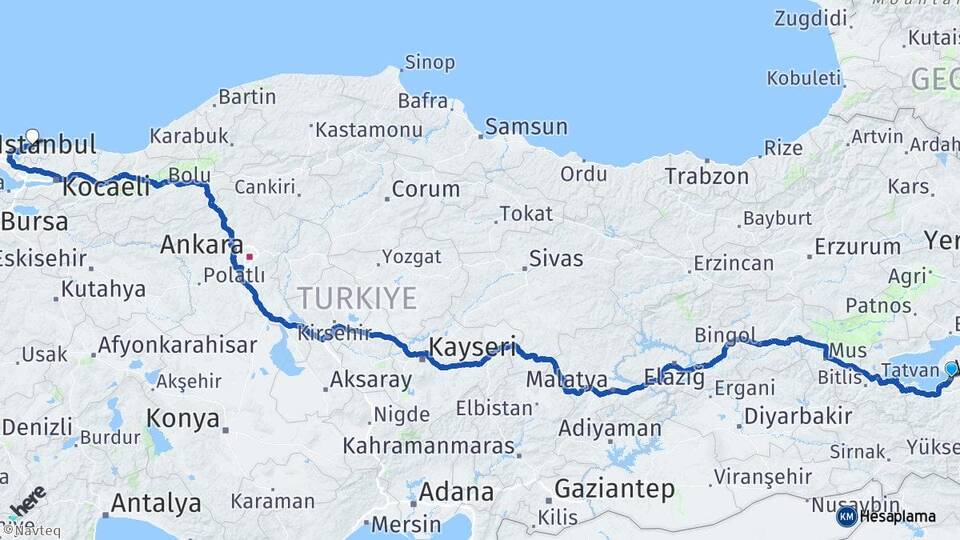 Van Şile İstanbul Arası Kaç Km - Yol Haritası