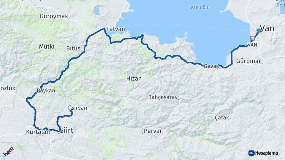 Van Şirvan Siirt Arası Kaç Km - Yol Haritası