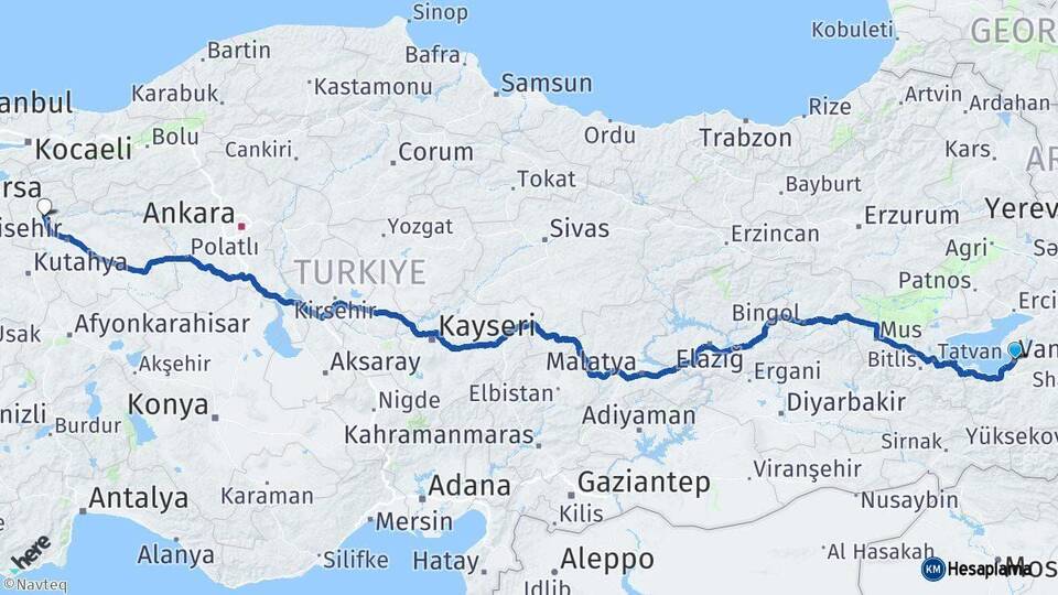 Van Söğüt Bilecik Arası Kaç Km - Yol Haritası