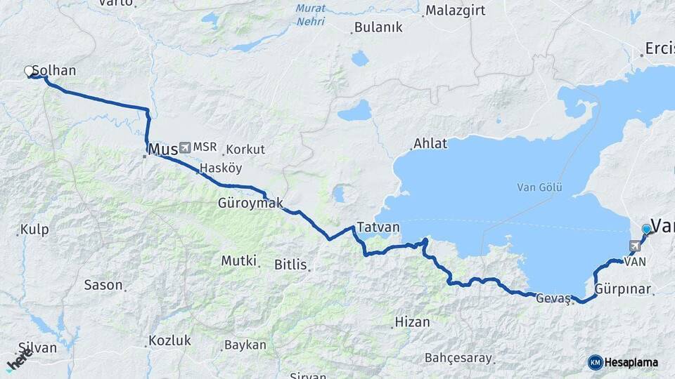 Van Solhan Bingöl Arası Kaç Km - Yol Haritası