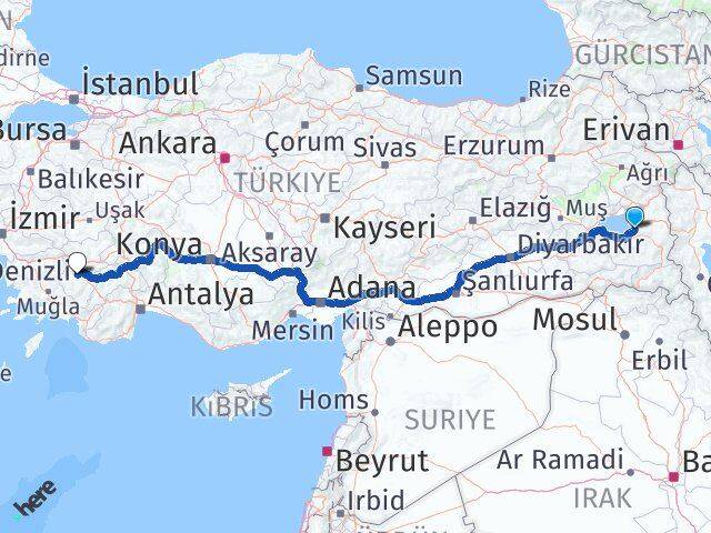 Van Tavas Denizli Arası Kaç Km - Yol Haritası