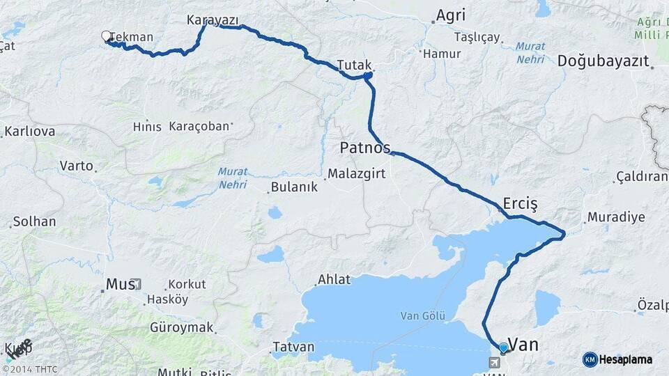 Van Tekman Erzurum Arası Kaç Km - Yol Haritası