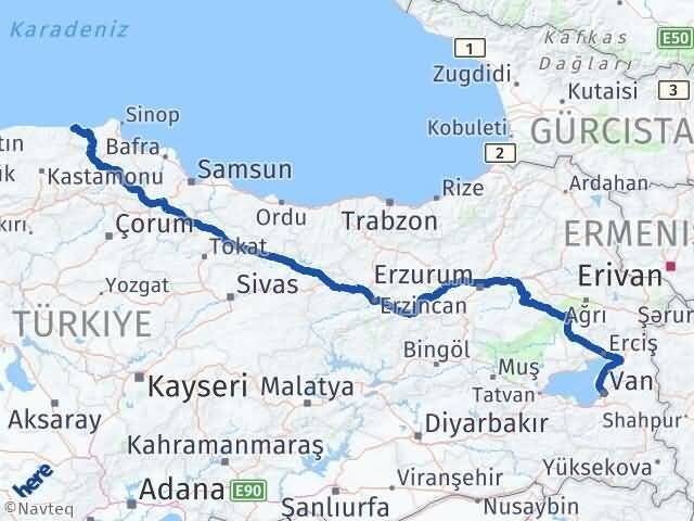Van Türkeli Sinop Arası Kaç Km - Yol Haritası