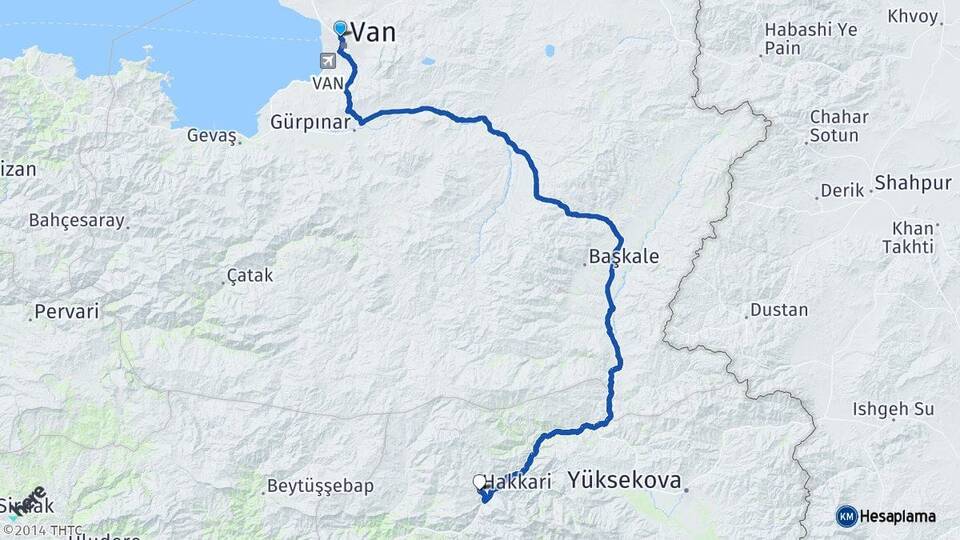 Van Tuşba Hakkari Arası Kaç Km - Yol Haritası