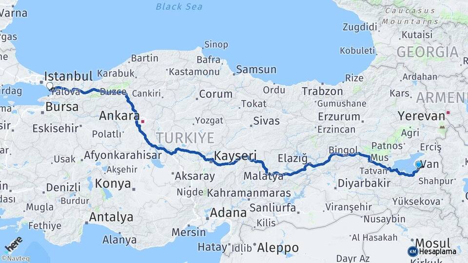 Van Tuzla İstanbul Arası Kaç Km - Yol Haritası