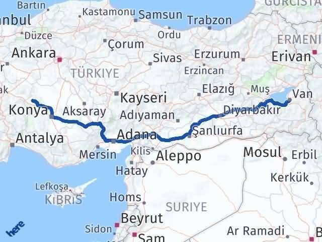 Van Tuzlukçu Konya Arası Kaç Km - Yol Haritası