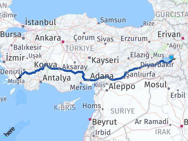 Van Ula Muğla Arası Kaç Km - Yol Haritası