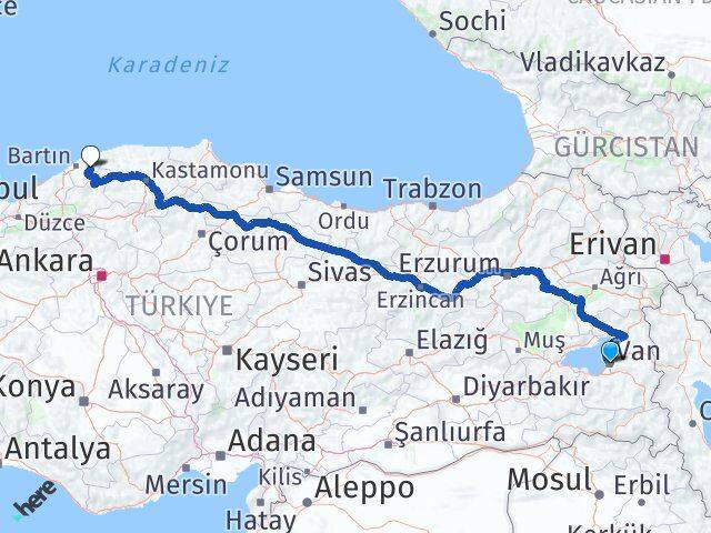 Van Ulus Bartın Arası Kaç Km - Yol Haritası