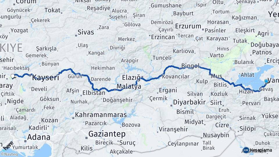 Van Ürgüp Nevşehir Arası Kaç Km - Yol Haritası