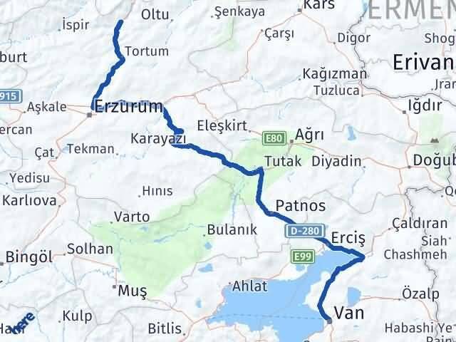 Van Uzundere Erzurum Arası Kaç Km - Yol Haritası