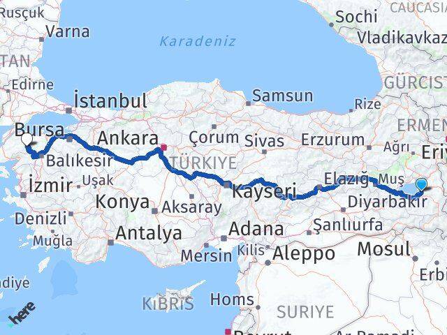 Van Yenice Çanakkale Arası Kaç Km - Yol Haritası