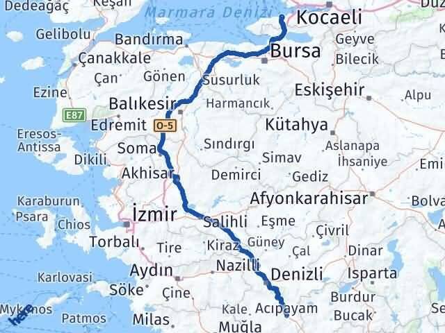 Yalova Acıpayam Denizli Arası Kaç Km - Yol Haritası