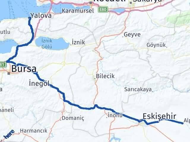 Yalova Alpu Eskişehir Arası Kaç Km - Yol Haritası