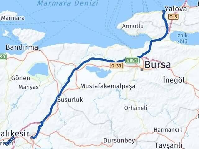Yalova Altıeylül Balıkesir Arası Kaç Km - Yol Haritası
