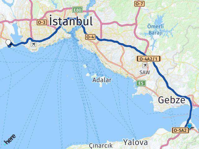 Yalova Altınova Ambarlı Avcılar İstanbul Arası Kaç Km - Yol Haritası