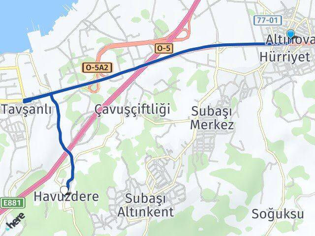 Yalova Altınova Havuzdere Altınova Arası Kaç Km - Yol Haritası