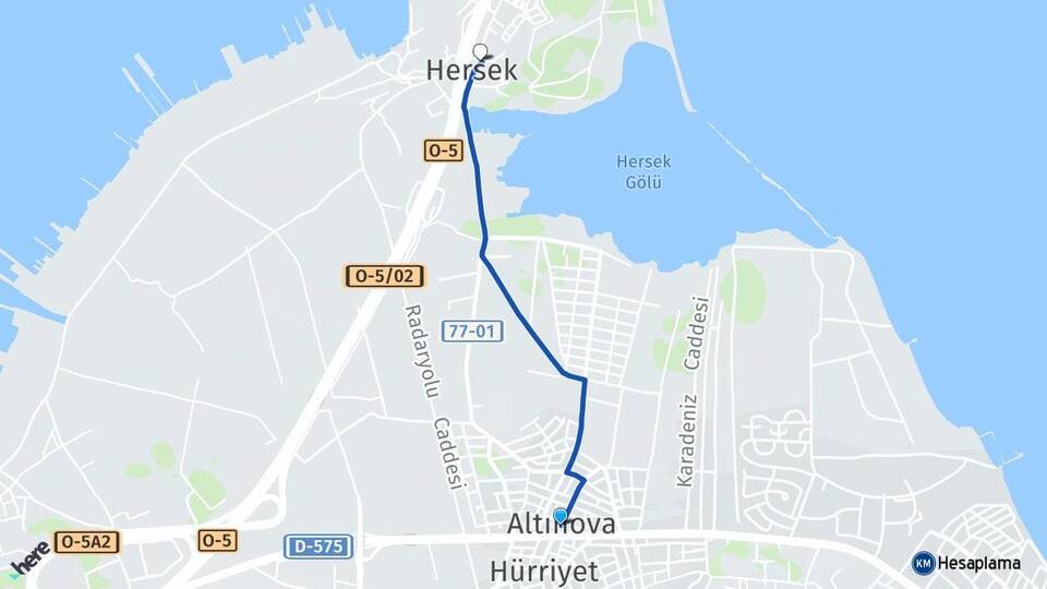 Yalova Altınova Hersek Altınova Arası Kaç Km - Yol Haritası