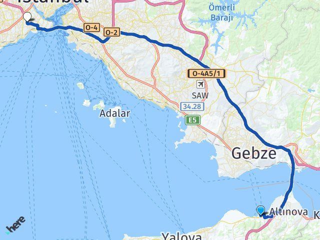 altinova yalova istanbul lines feribot terminali sehremini fatih arasi kac km