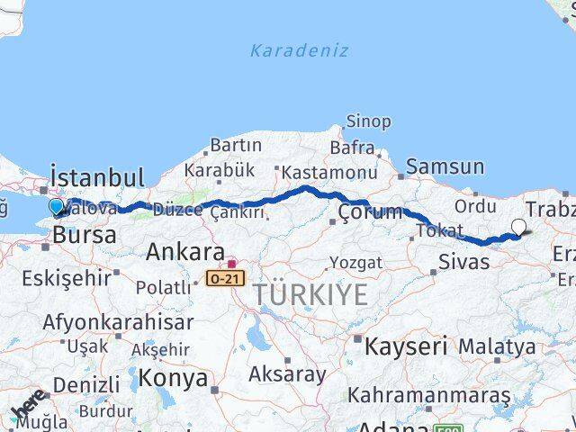 Yalova Alucra Giresun Arası Kaç Km - Yol Haritası
