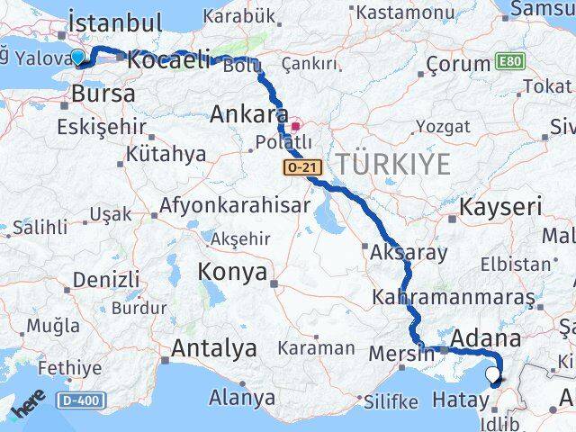 Yalova Arsuz Hatay Arası Kaç Km - Yol Haritası