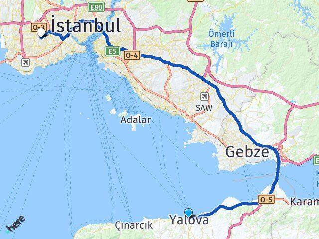 Yalova Bağcılar İstanbul Arası Kaç Km - Yol Haritası
