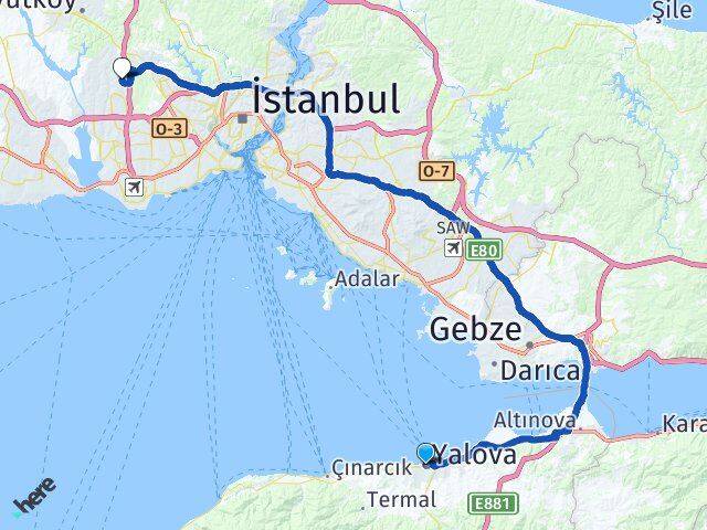 Yalova Başakşehir İstanbul Arası Kaç Km - Yol Haritası
