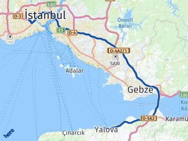 Yalova Bayrampaşa İstanbul Arası Kaç Km - Yol Haritası