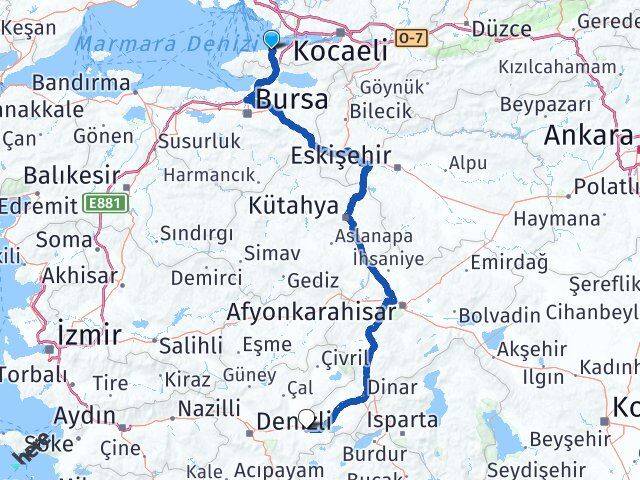Yalova Bozkurt Denizli Arası Kaç Km - Yol Haritası