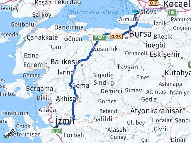 Yalova Buca İzmir Arası Kaç Km - Yol Haritası