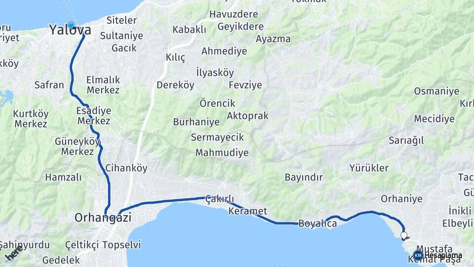 Yalova Çakırca İznik Bursa Arası Kaç Km - Yol Haritası