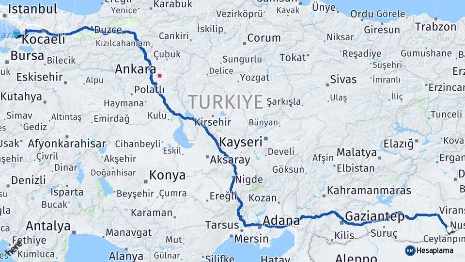 Yalova Ceylanpınar Şanlıurfa Arası Kaç Km - Yol Haritası
