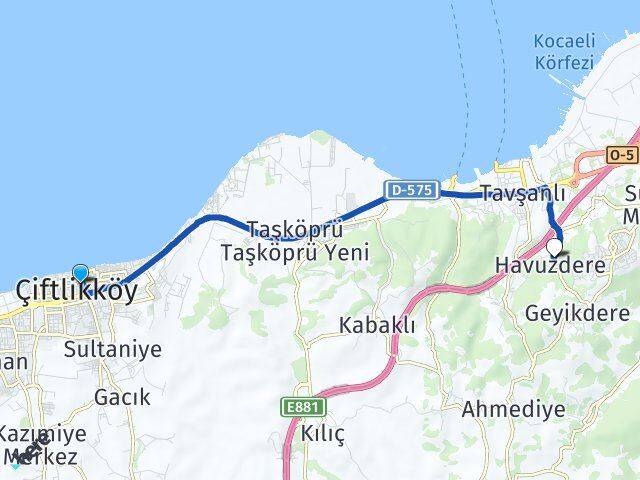 Yalova Çiftlikköy Havuzdere Altınova Arası Kaç Km - Yol Haritası